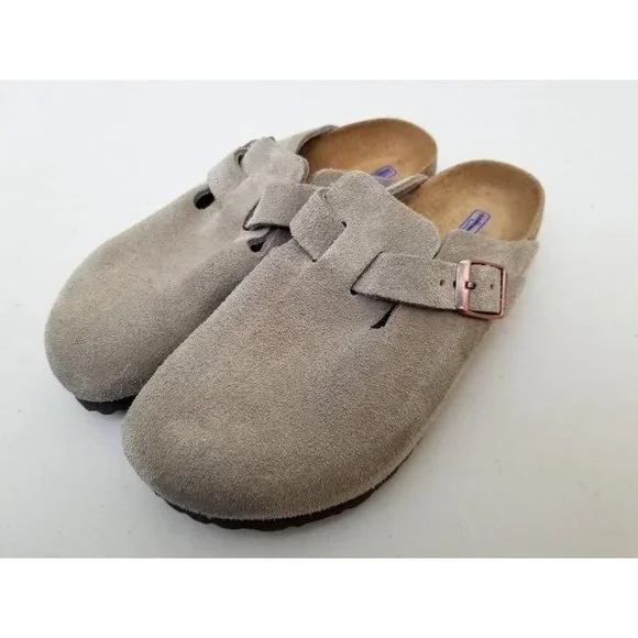 Birkenstock Boston Clog Taupe Suede Soft Footbed Size 36 Narrow Width